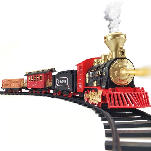 Hot Bee Train Set - Electric Train Toy for Boys Girls w/ Smokes, Lights & Sound, Railway Kits w/ Steam Locomotive Engine, Cargo Cars & Tracks, Christmas Gifts for 3 4 5 6 7 8+ year old Kids Hot Bee Train Set - Electric Train Toy for Boys Girls w/ Smokes, Lights & Sound, Railway Kits w/ Steam Locomotive Engine, Cargo Cars & Tracks, Christmas Gifts for 3 4 5 6 7 8+ year old Kids